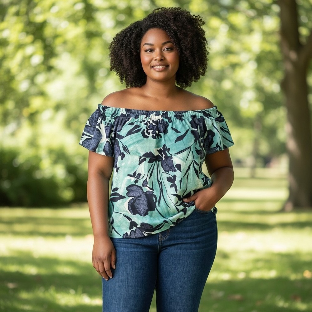 Maeve Top Small Green Floral Off The Shoulder Ruffle‎ Small